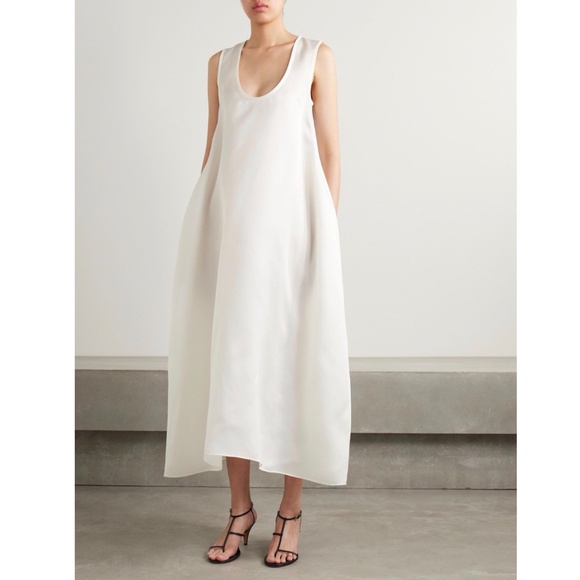 KHAITE Coli Silk Gazar Midi Dress in Chalk White Size 2 - Picture 7 of 15